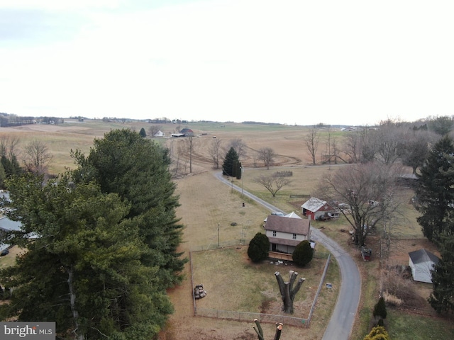 bird's eye view featuring a rural view