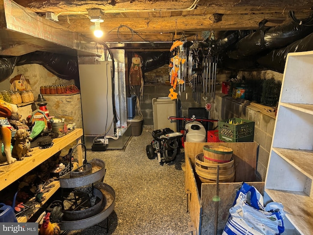 unfinished basement with heating unit