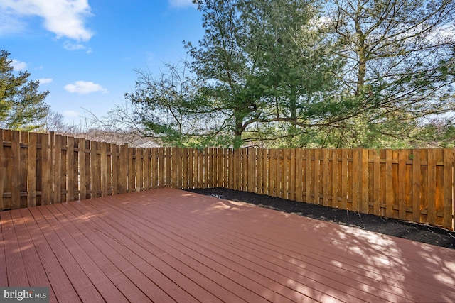 wooden deck with a fenced backyard