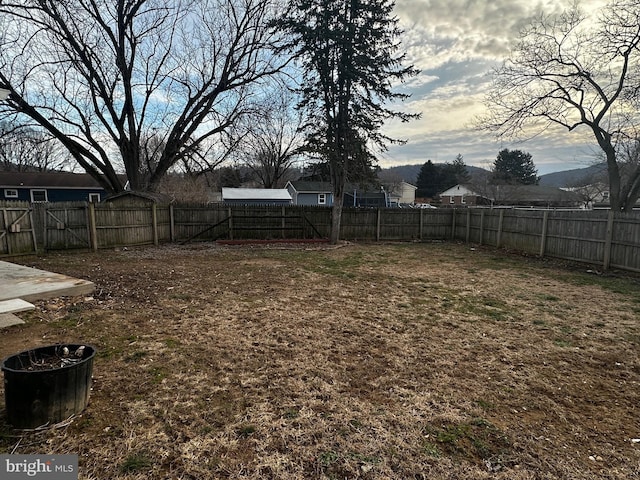 view of yard with a fenced backyard