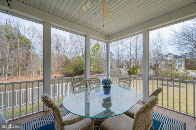 sunroom / solarium featuring ceiling fan and a wealth of natural light