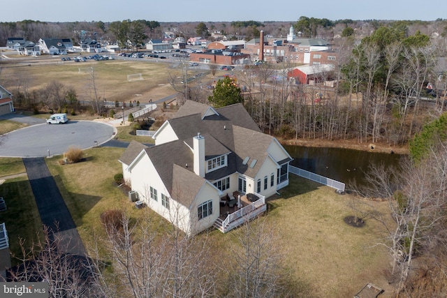 aerial view with a water view