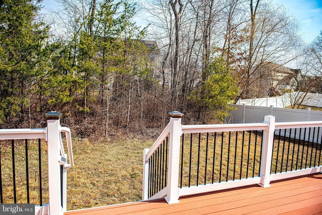 wooden terrace featuring fence