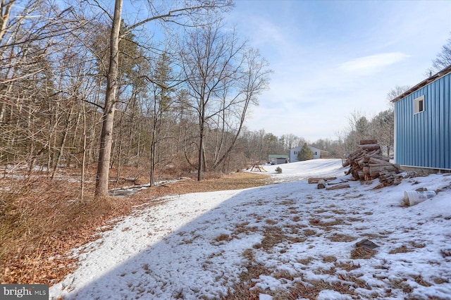 view of yard covered in snow