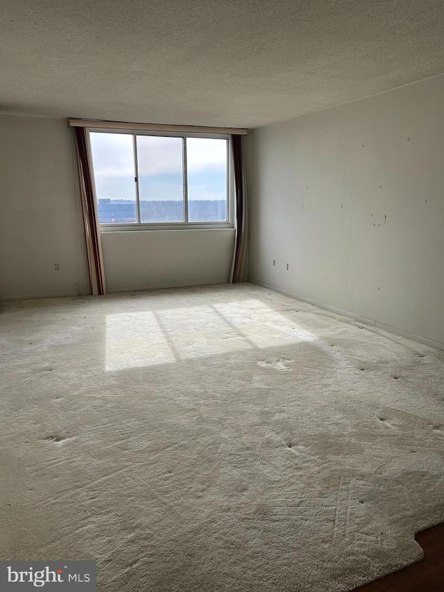 empty room with light carpet and a textured ceiling