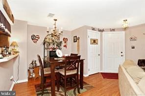 dining area featuring a chandelier and wood finished floors