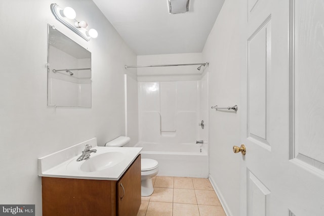 full bath with toilet, tile patterned flooring, tub / shower combination, and vanity