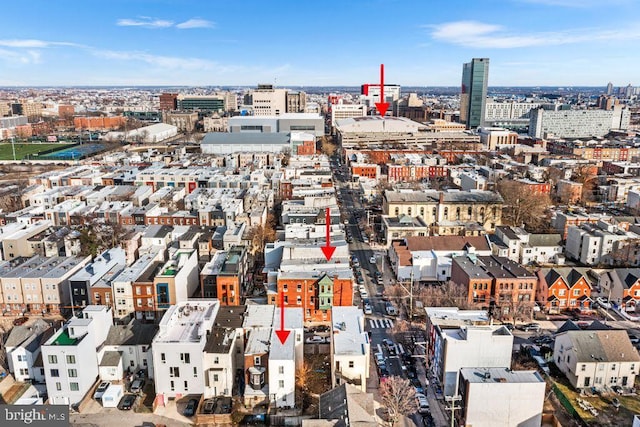 drone / aerial view with a city view