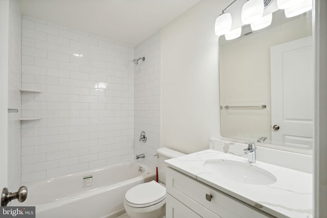 full bath with shower / bathing tub combination, vanity, and toilet