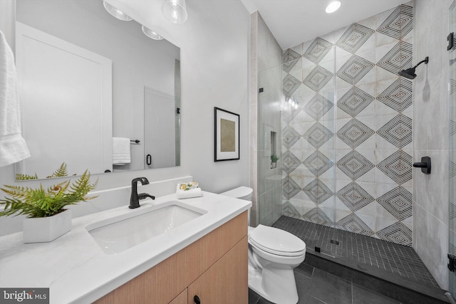 6807 29th St N, Arlington, VA 22213 - full bath with vanity, a shower stall, and tile patterned flooring