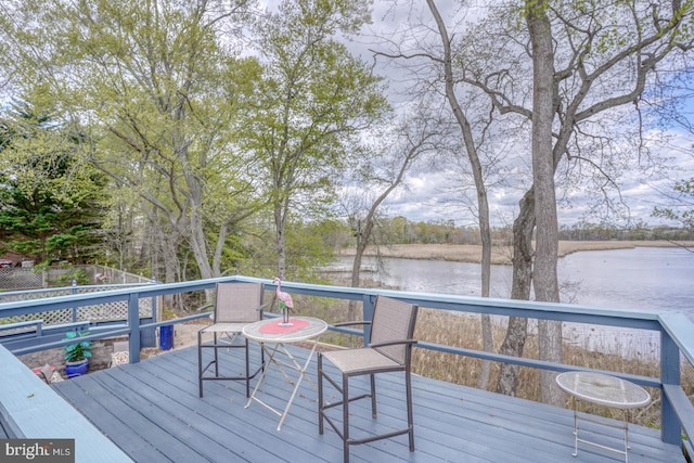wooden deck with a water view