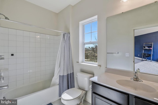 full bathroom featuring vanity, toilet, and shower / bath combo with shower curtain