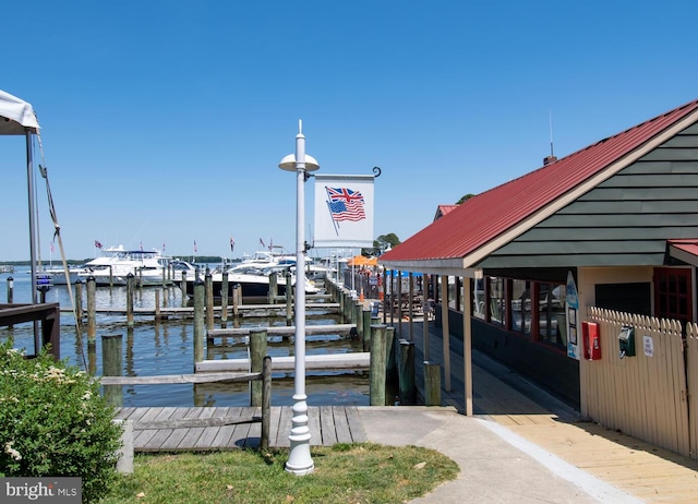 dock area featuring a water view