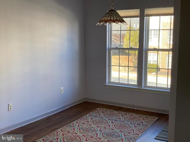 unfurnished dining area featuring a healthy amount of sunlight, baseboards, and wood finished floors