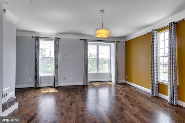 empty room featuring plenty of natural light and crown molding