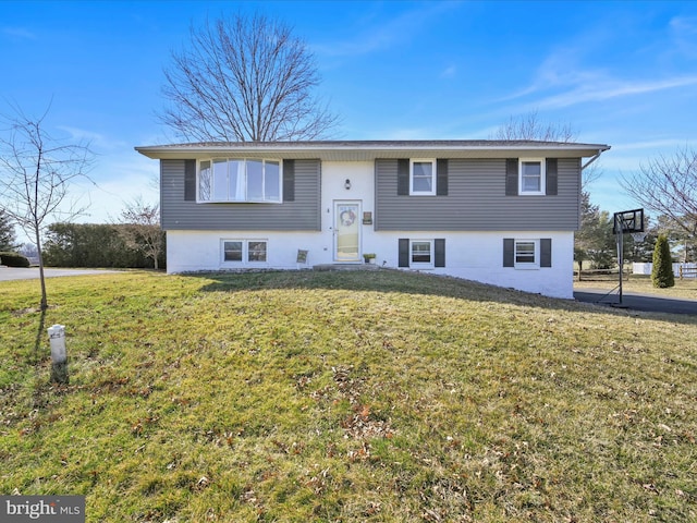 bi-level home with a front lawn