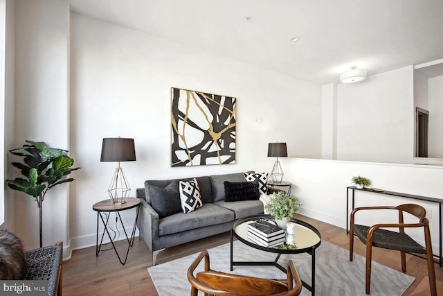 living area featuring wood finished floors and baseboards