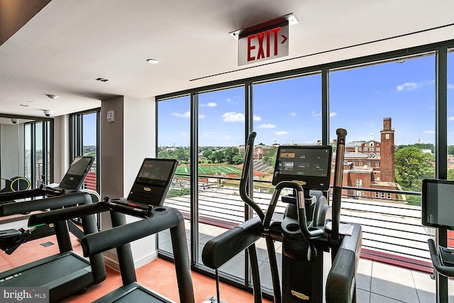 workout area with plenty of natural light and a wall of windows