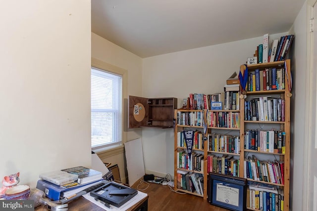 home office featuring dark wood-style floors