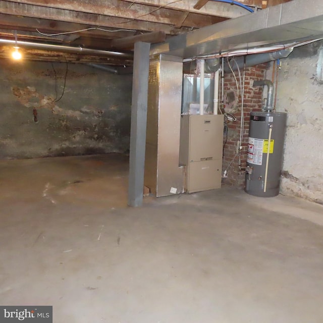 unfinished basement with water heater