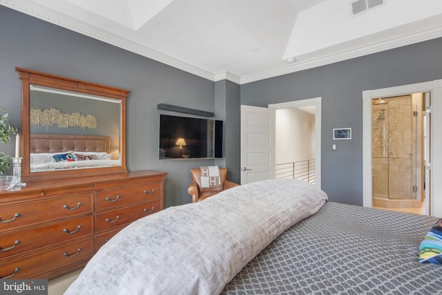 bedroom with visible vents and crown molding