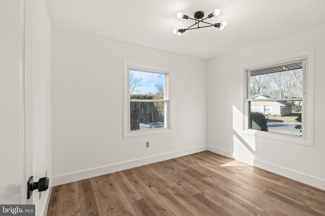 spare room with a wealth of natural light, baseboards, and wood finished floors