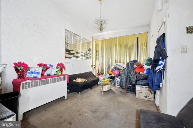 interior space featuring radiator and carpet flooring