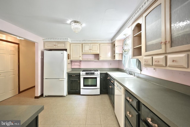 60 Fernwood Ln, Fairfield, PA 17320 - kitchen with white appliances, a sink, open shelves, light tile patterned flooring, and glass insert cabinets