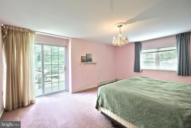 60 Fernwood Ln, Fairfield, PA 17320 - bedroom featuring access to exterior, multiple windows, carpet, and a chandelier