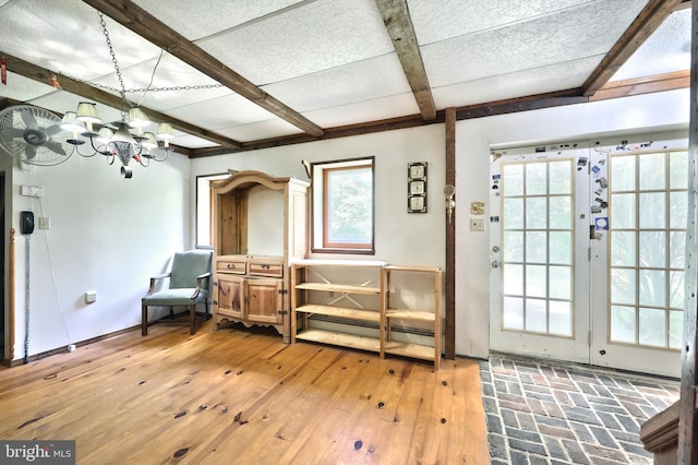 60 Fernwood Ln, Fairfield, PA 17320 - sitting room featuring beamed ceiling, a chandelier, and light wood-style floors