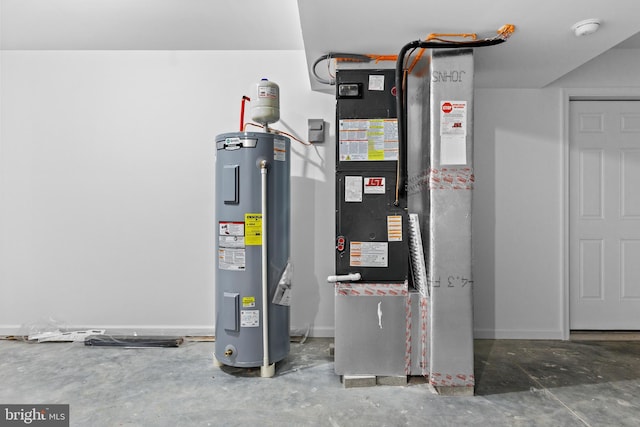 utility room with water heater and heating unit