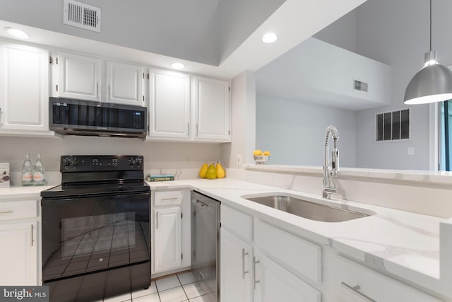 7014 Ellingham Cir Unit F, Alexandria, VA 22315 - kitchen featuring black electric range, stainless steel dishwasher, a sink, white cabinetry, and recessed lighting