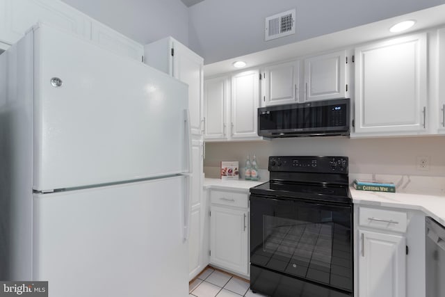 7014 Ellingham Cir Unit F, Alexandria, VA 22315 - kitchen featuring black appliances, light tile patterned flooring, light countertops, white cabinetry, and recessed lighting
