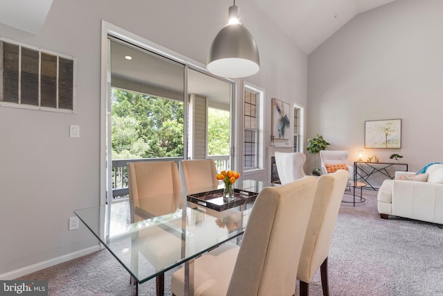 7014 Ellingham Cir Unit F, Alexandria, VA 22315 - dining area with carpet floors, lofted ceiling, and baseboards