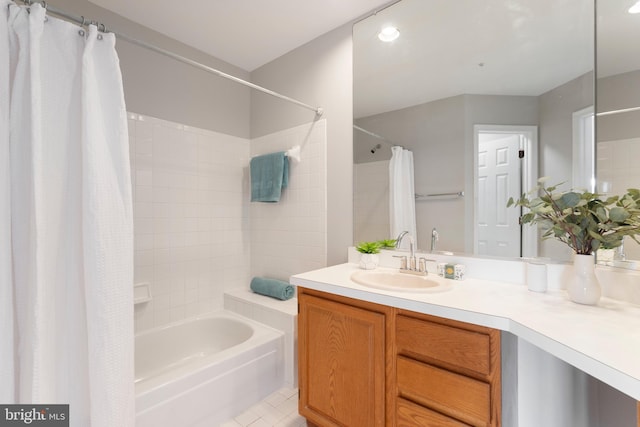 7014 Ellingham Cir Unit F, Alexandria, VA 22315 - bathroom featuring shower / tub combo, vanity, and tile patterned floors