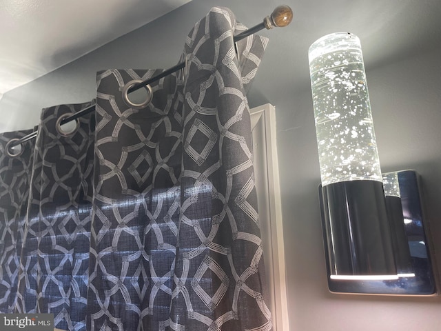 interior details featuring a shower with shower curtain