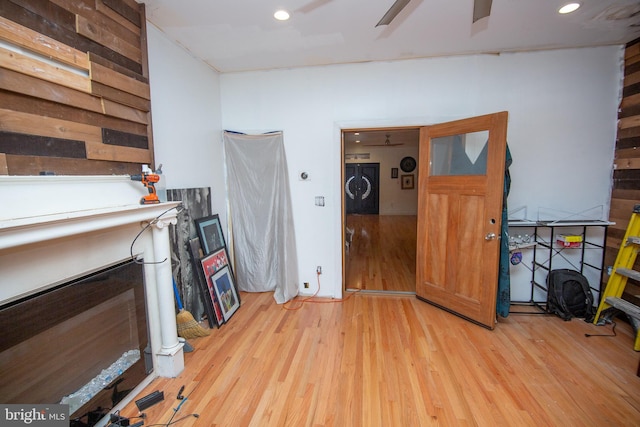 interior space with light wood finished floors and recessed lighting