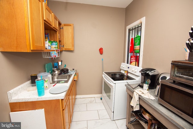 laundry room with marble finish floor, laundry area, and baseboards