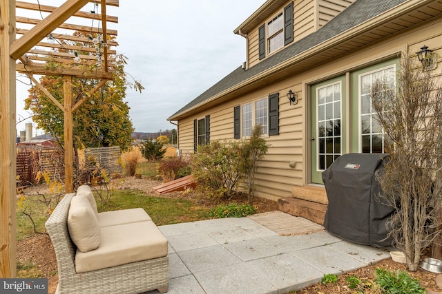 view of patio / terrace featuring entry steps and fence