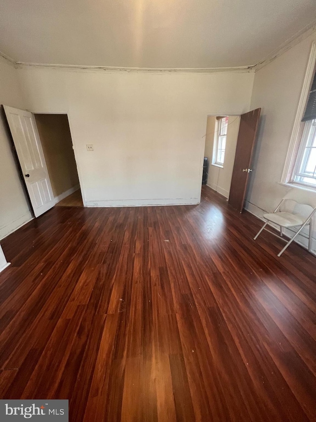 interior space with multiple windows and dark wood-type flooring