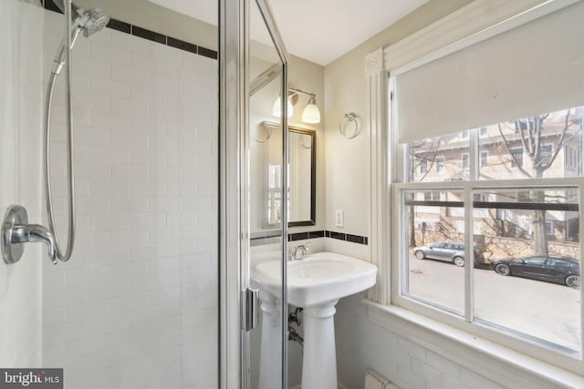 bathroom featuring a stall shower