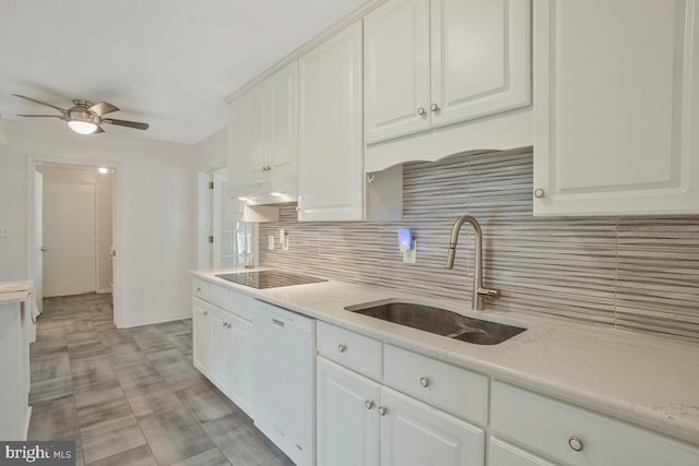 kitchen with black electric cooktop, under cabinet range hood, a sink, backsplash, and dishwasher