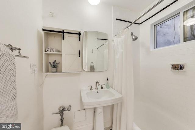 full bathroom featuring a shower with shower curtain