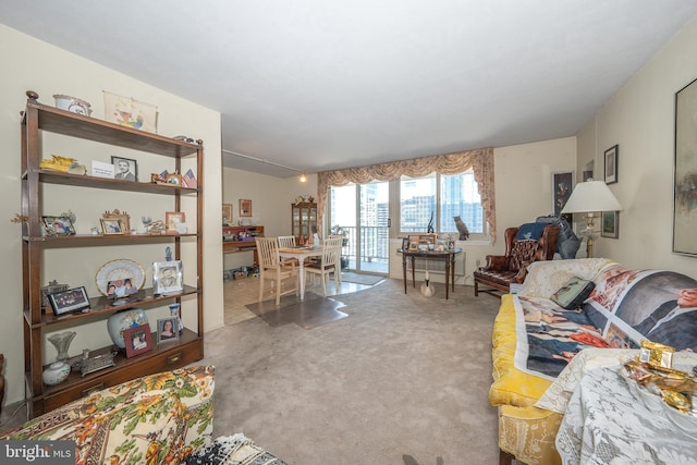 living room featuring carpet