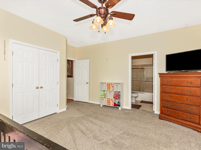 playroom with carpet, baseboards, and ceiling fan