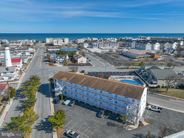 aerial view with a water view