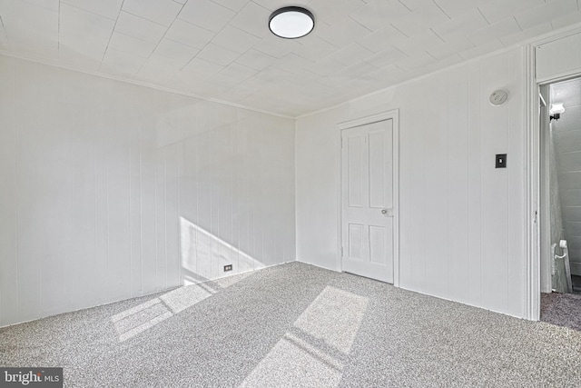 empty room featuring carpet floors and ornamental molding