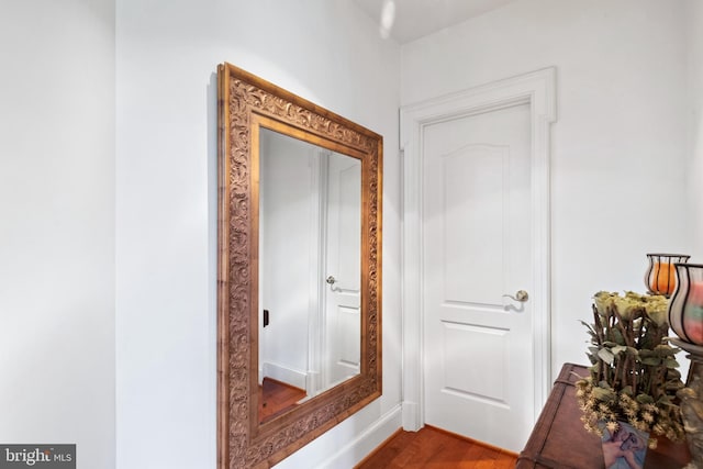 hallway with dark wood-style flooring