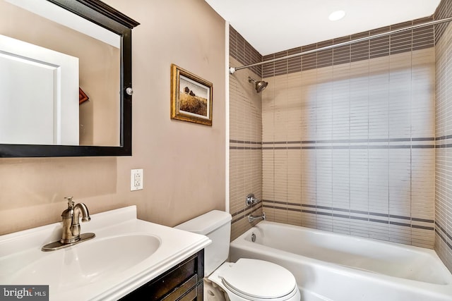 full bath featuring toilet, shower / washtub combination, and vanity