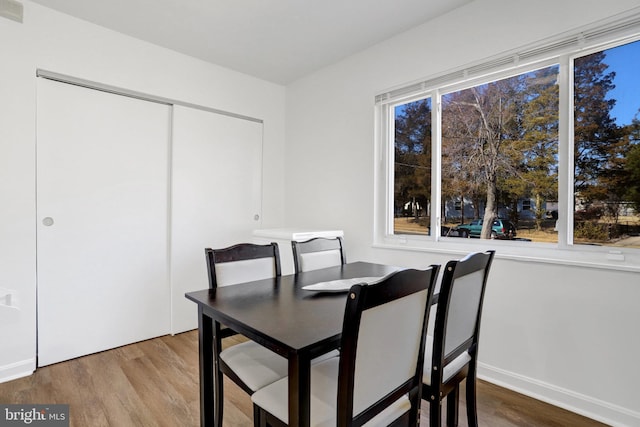 dining area featuring wood finished floors and baseboards